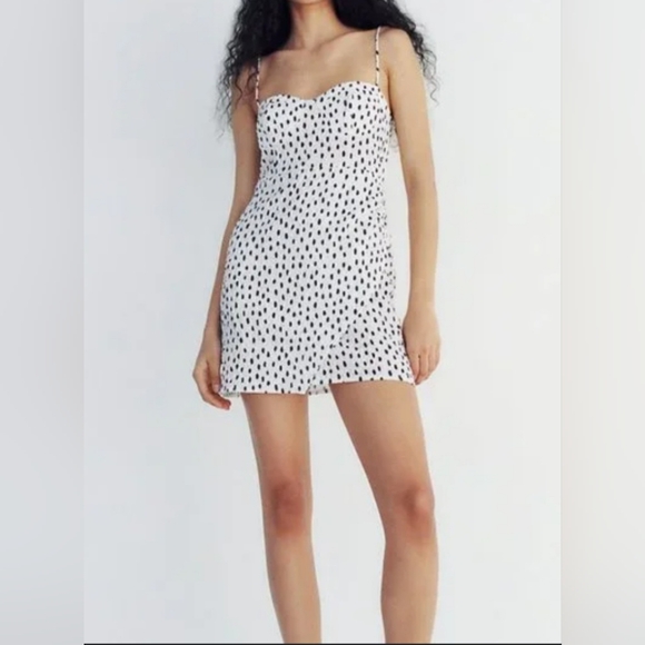 Zara Black White Polka Dot Spaghetti Strap Mini Dress Size M - Picture 1 of 7